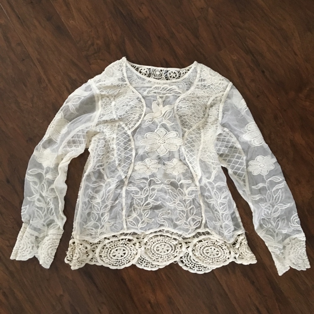 Retro, cream lace blouse.